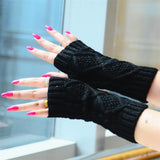 Maxbell Winter Half Finger Fingerless Gloves Arm Hand Warmer Cable Knit Mittens Black