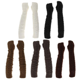 Women Winter Knit Long Fingerless Gloves Thumbhole Arm Warmer Mittens Brown