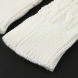 Women Winter Knit Long Fingerless Gloves Thumbhole Arm Warmer Mittens White