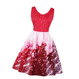 Maxbell Women Christmas Party Polka Dots Snowflake V-neck Swing Dress L Red