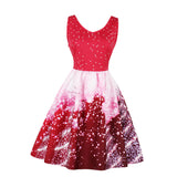 Maxbell Women Christmas Party Polka Dots Snowflake V-neck Swing Dress L Red