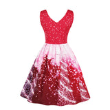 Maxbell Women Christmas Party Polka Dots Snowflake V-neck Swing Dress L Red