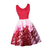 Maxbell Women Christmas Party Polka Dots Snowflake V-neck Swing Dress L Red