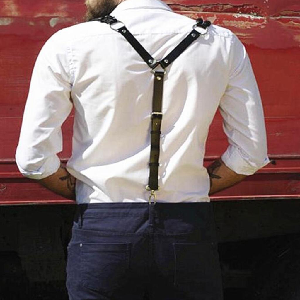 Mens Artificial Leather Suspenders Business Shirt Braces for Pants Trousers