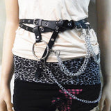 Maxbell Punk Leather Waist Belt Strap Harness Cincher Metal Chain Tassel Adjustable