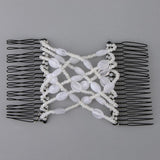 Women Girls Double Hair Comb Stretch Magic Beads Clip Updo Hairstyle White