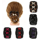 Maxbell Elastic Double Hair Comb with Wooden Bead Easy Hair Clip Hair Jewelry Coffee