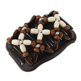 Maxbell Elastic Double Hair Comb with Wooden Bead Easy Hair Clip Hair Jewelry Coffee