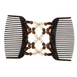 Maxbell Elastic Double Hair Comb with Wooden Bead Easy Hair Clip Hair Jewelry Coffee