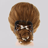 Maxbell Elastic Double Hair Comb with Wooden Bead Easy Hair Clip Hair Jewelry Coffee