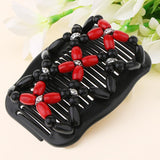 Maxbell Elastic Double Hair Comb with Wooden Bead Easy Hair Clip Hair Jewelry Coffee