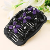 Maxbell Elastic Double Hair Comb with Wooden Bead Easy Hair Clip Hair Jewelry Coffee