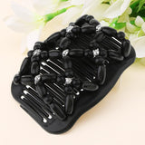 Maxbell Elastic Double Hair Comb with Wooden Bead Easy Hair Clip Hair Jewelry Coffee