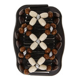 Maxbell Elastic Double Hair Comb with Wooden Bead Easy Hair Clip Hair Jewelry Coffee