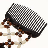 Maxbell Elastic Double Hair Comb with Wooden Bead Easy Hair Clip Hair Jewelry Coffee