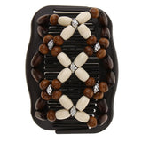 Maxbell Elastic Double Hair Comb with Wooden Bead Easy Hair Clip Hair Jewelry Coffee