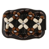 Maxbell Elastic Double Hair Comb with Wooden Bead Easy Hair Clip Hair Jewelry Coffee