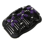 Maxbell Elastic Double Hair Comb with Wooden Bead Easy Hair Clip Hair Jewelry Purple