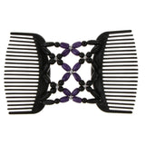 Maxbell Elastic Double Hair Comb with Wooden Bead Easy Hair Clip Hair Jewelry Purple