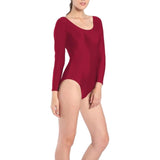 Women Gymnastics Leotards Long Sleeve Dance Athletic Bodysuit L Burgundy