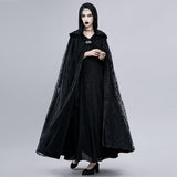 Maxbell Gothic Steampunk Witch Cape Black Hooded Lace Long Coat Cloak Cape Costume