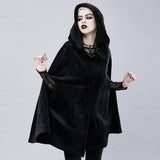 Maxbell Steampunk Womens Witch Cape Black Hooded Midi Cloak Coat Holloween Costumes