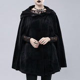 Maxbell Steampunk Womens Witch Cape Black Hooded Midi Cloak Coat Holloween Costumes
