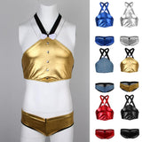 Maxbell Men's Sexy Elastic Halter Body Chest Strap Harness Top Briefs Set Blue