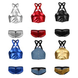 Maxbell Men's Sexy Elastic Halter Body Chest Strap Harness Top Briefs Set Blue