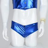 Maxbell Men's Sexy Elastic Halter Body Chest Strap Harness Top Briefs Set Blue
