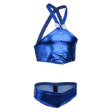 Maxbell Men's Sexy Elastic Halter Body Chest Strap Harness Top Briefs Set Blue