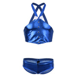 Maxbell Men's Sexy Elastic Halter Body Chest Strap Harness Top Briefs Set Blue
