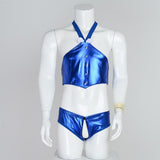 Maxbell Men's Sexy Elastic Halter Body Chest Strap Harness Top Briefs Set Blue