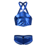 Maxbell Men's Sexy Elastic Halter Body Chest Strap Harness Top Briefs Set Blue