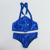 Maxbell Men's Sexy Elastic Halter Body Chest Strap Harness Top Briefs Set Blue