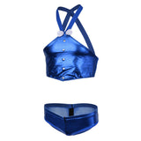 Maxbell Men's Sexy Elastic Halter Body Chest Strap Harness Top Briefs Set Blue