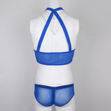 Maxbell Men's Sexy Elastic Halter Body Chest Strap Harness Top Briefs Set Blue