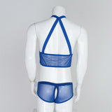 Maxbell Men's Sexy Elastic Halter Body Chest Strap Harness Top Briefs Set Blue
