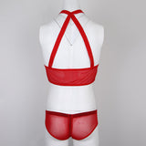 Maxbell Men's Sexy Elastic Halter Body Chest Strap Harness Top Briefs Set Red