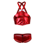 Maxbell Men's Sexy Elastic Halter Body Chest Strap Harness Top Briefs Set Red