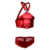 Maxbell Men's Sexy Elastic Halter Body Chest Strap Harness Top Briefs Set Red