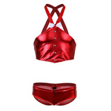 Maxbell Men's Sexy Elastic Halter Body Chest Strap Harness Top Briefs Set Red