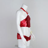 Maxbell Men's Sexy Elastic Halter Body Chest Strap Harness Top Briefs Set Red