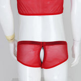 Maxbell Men's Sexy Elastic Halter Body Chest Strap Harness Top Briefs Set Red