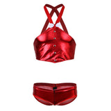 Maxbell Men's Sexy Elastic Halter Body Chest Strap Harness Top Briefs Set Red
