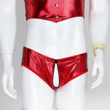 Maxbell Men's Sexy Elastic Halter Body Chest Strap Harness Top Briefs Set Red