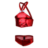 Maxbell Men's Sexy Elastic Halter Body Chest Strap Harness Top Briefs Set Red