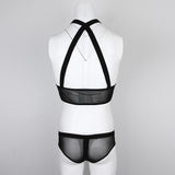 Maxbell Men's Sexy Elastic Halter Body Chest Strap Harness Top Briefs Set Light Blue