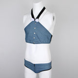 Maxbell Men's Sexy Elastic Halter Body Chest Strap Harness Top Briefs Set Light Blue
