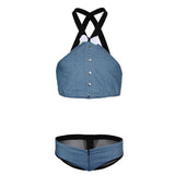 Maxbell Men's Sexy Elastic Halter Body Chest Strap Harness Top Briefs Set Light Blue